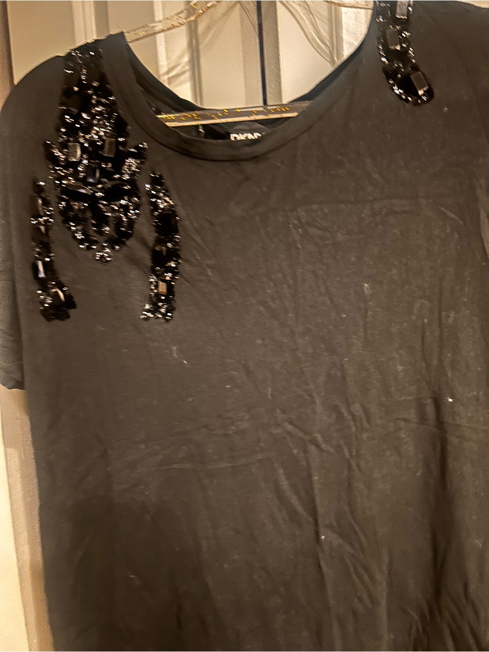DKNY Beaded Black Short-Sleeve Women's Top